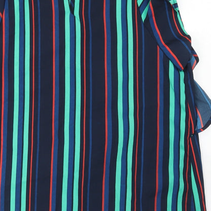 Papaya Womens Blue Striped Polyester Basic Blouse Size 12 Round Neck