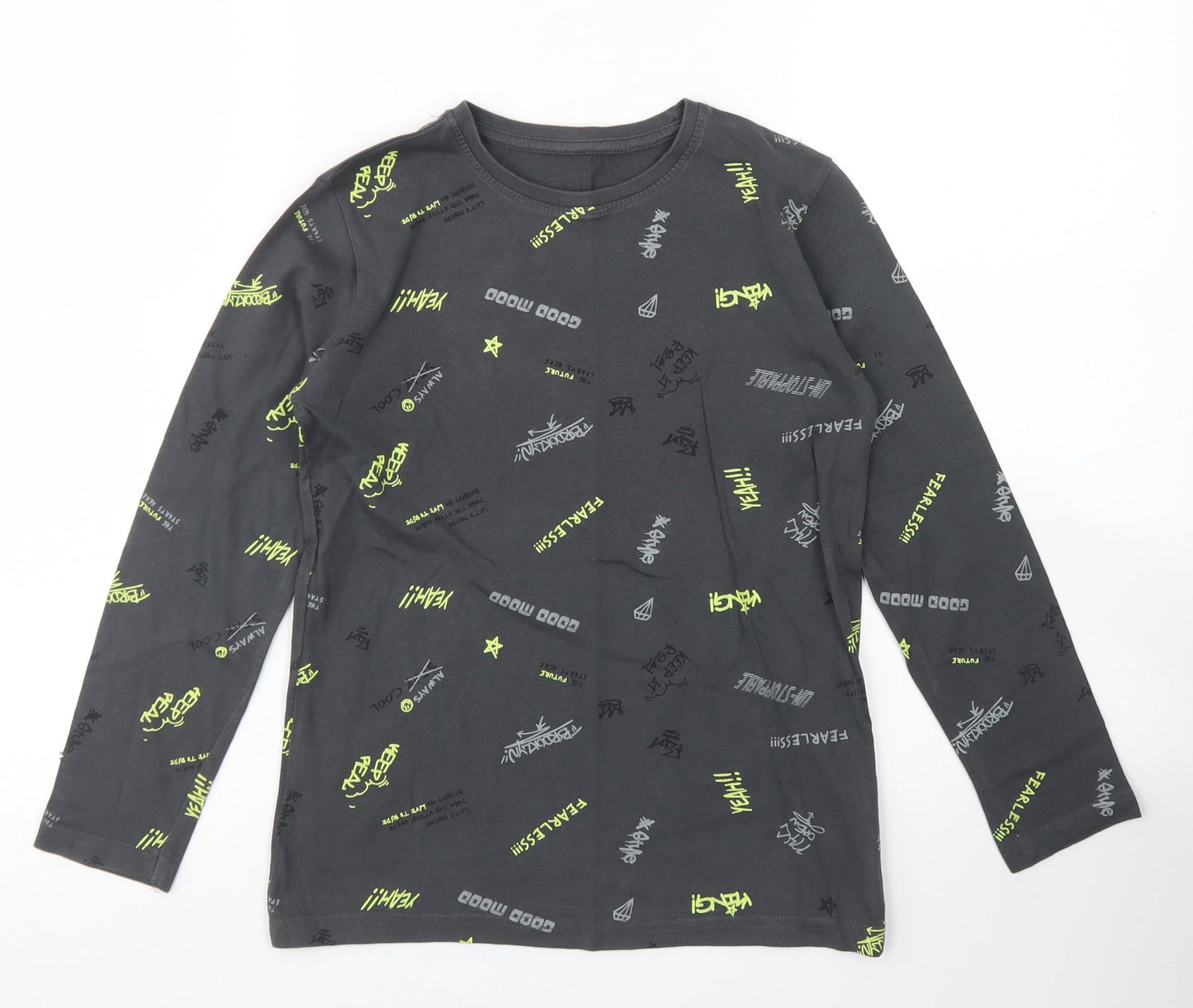 Dunnes Stores Boys Grey Spotted Cotton Basic T-Shirt Size 7-8 Years Crew Neck