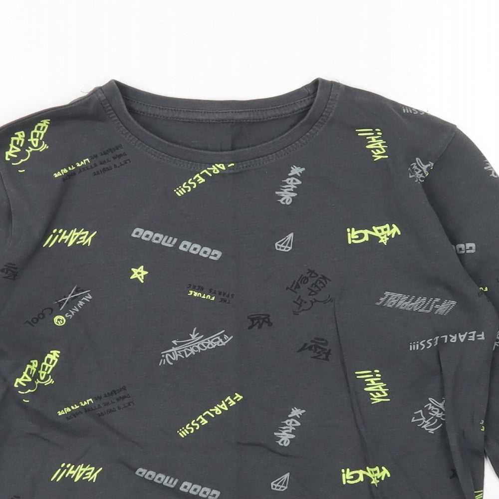 Dunnes Stores Boys Grey Spotted Cotton Basic T-Shirt Size 7-8 Years Crew Neck