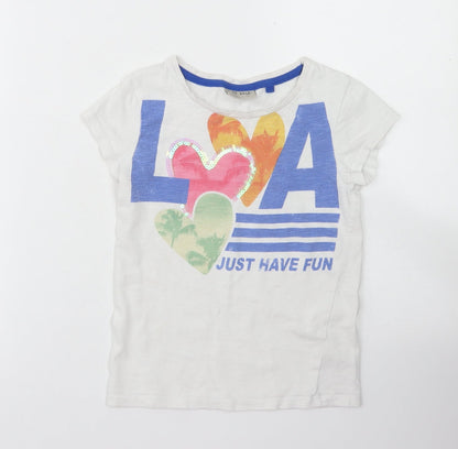 NEXT Girls White  Cotton Basic T-Shirt Size 6 Years Crew Neck  - LA