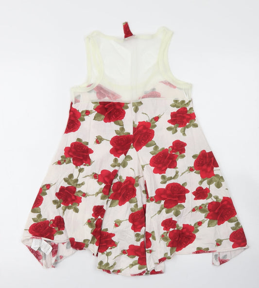 Denim Co Womens White Floral Cotton Basic Tank Size 8 Round Neck - Mesh Neckline