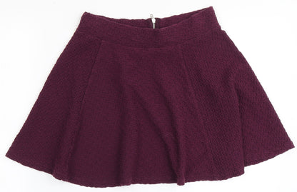 H&M Womens Purple  Cotton A-Line Skirt Size S   Zip