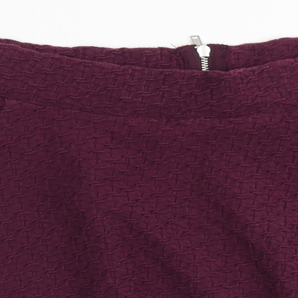 H&M Womens Purple  Cotton A-Line Skirt Size S   Zip