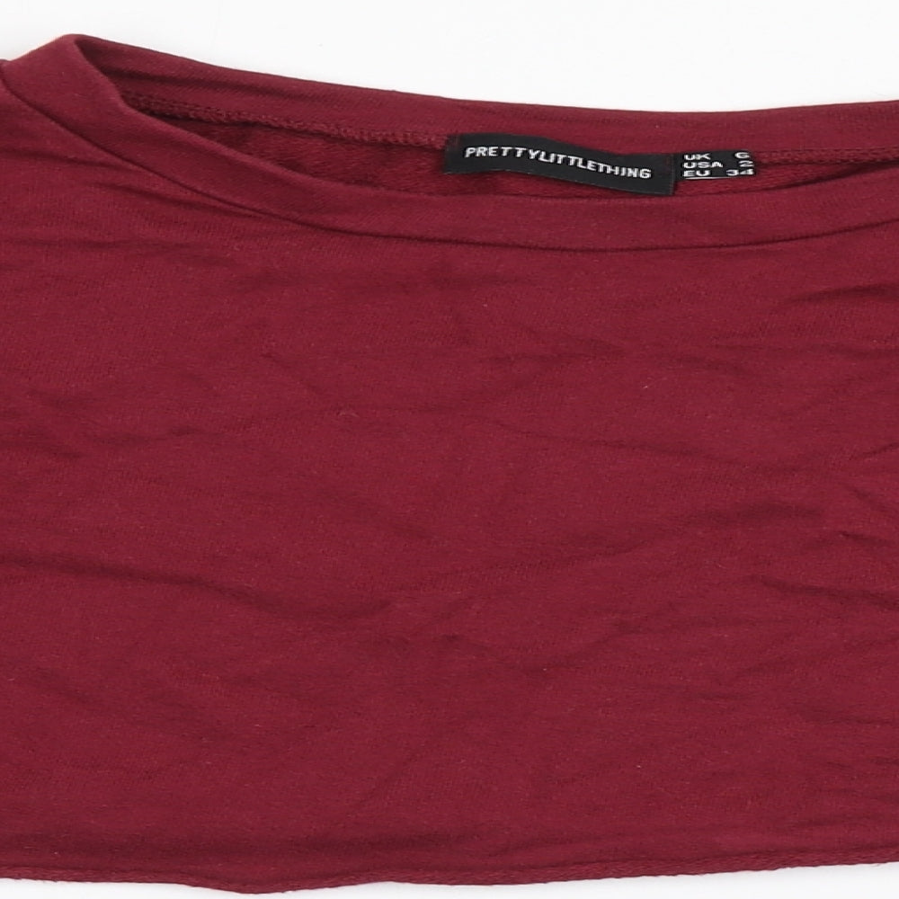 PRETTYLITTLETHING Womens Red  100% Cotton Pullover Sweatshirt Size 6   - Cropped