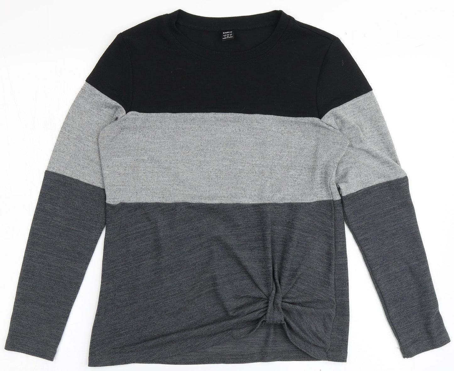 SheIn Womens Black Striped Polyester Basic T-Shirt Size S Round Neck