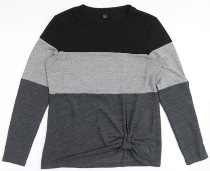 SheIn Womens Black Striped Polyester Basic T-Shirt Size S Round Neck