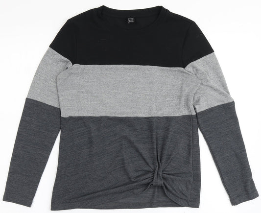 SheIn Womens Black Striped Polyester Basic T-Shirt Size S Round Neck