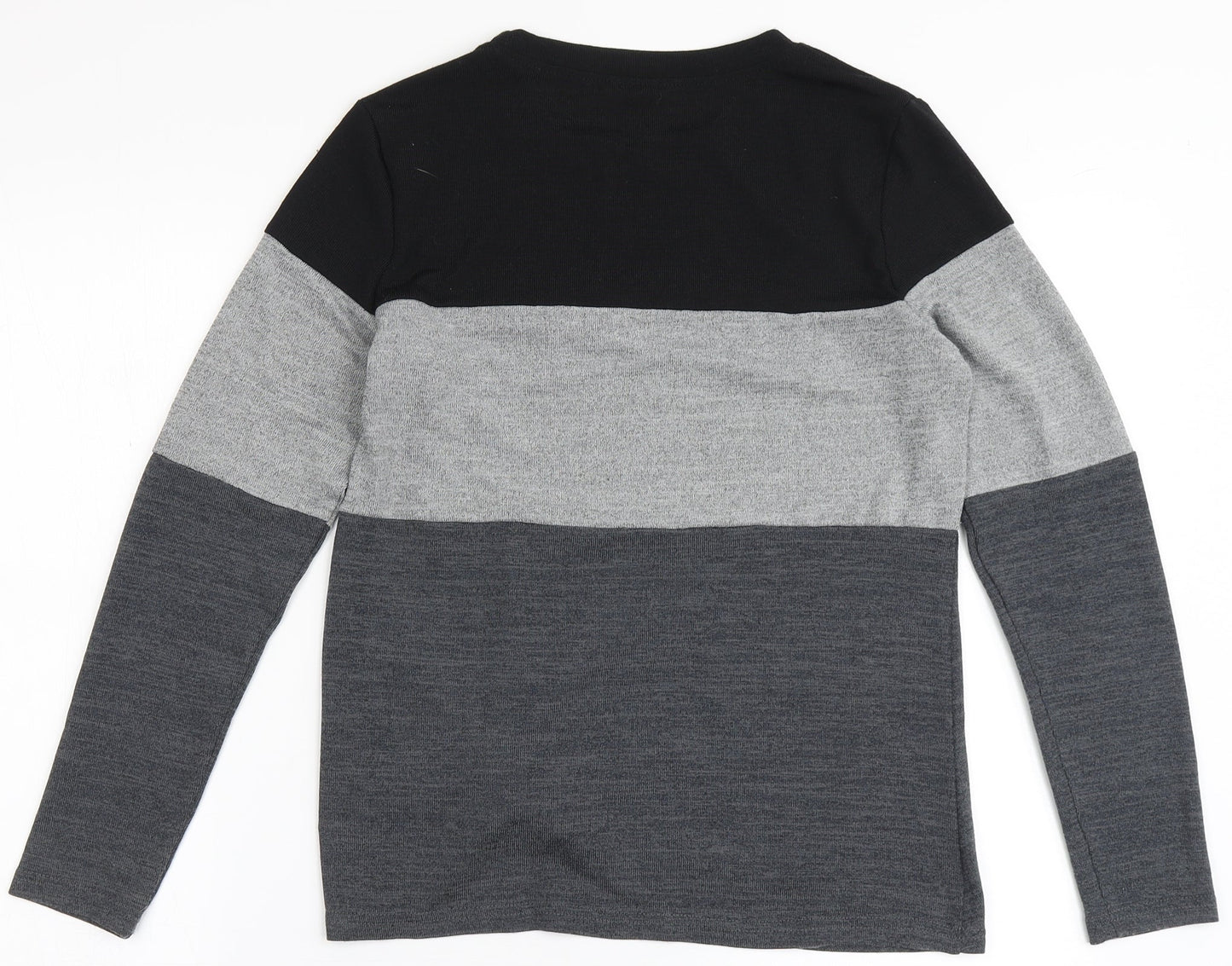 SheIn Womens Black Striped Polyester Basic T-Shirt Size S Round Neck