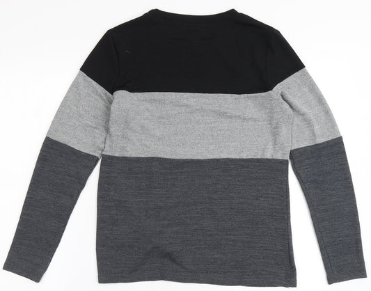 SheIn Womens Black Striped Polyester Basic T-Shirt Size S Round Neck