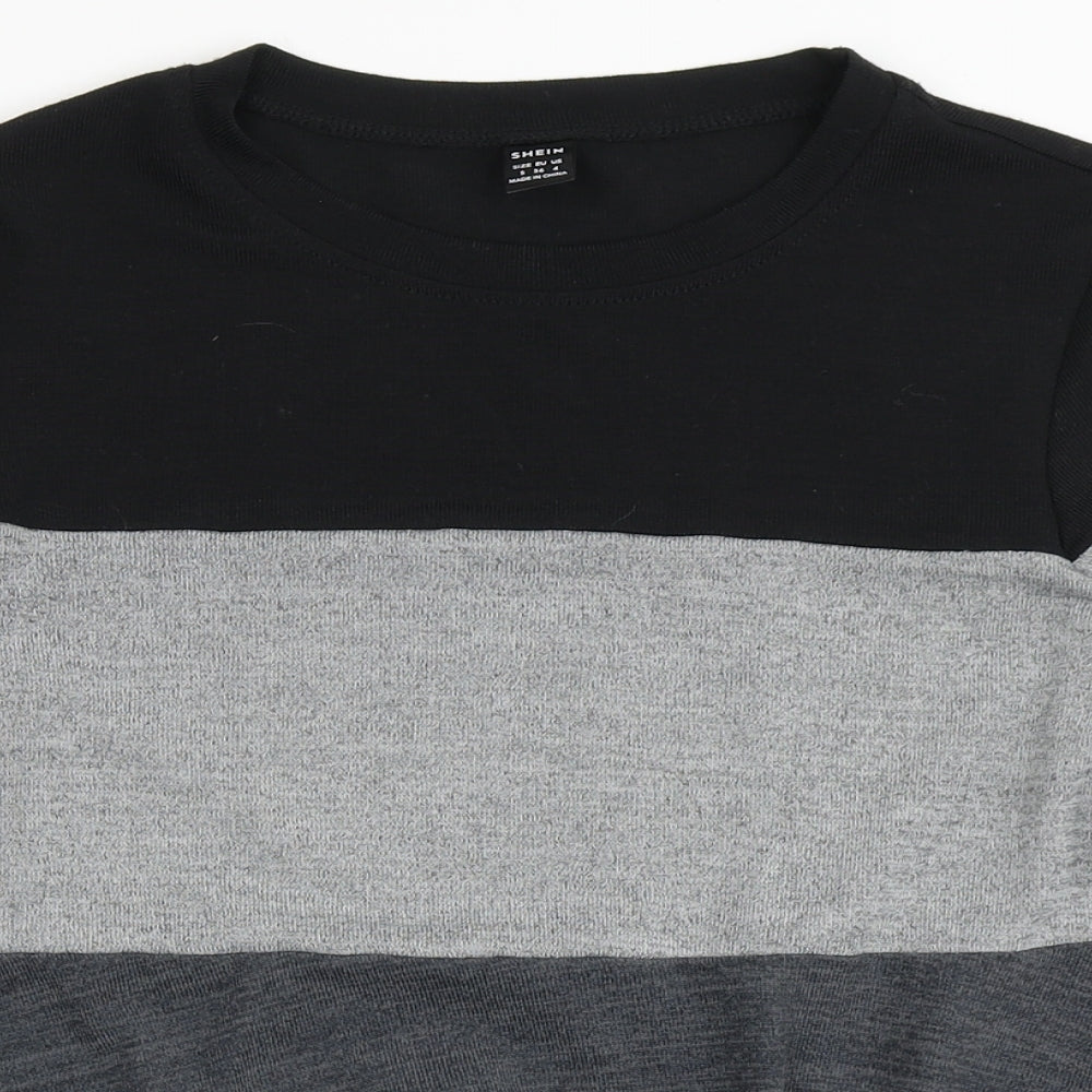 SheIn Womens Black Striped Polyester Basic T-Shirt Size S Round Neck