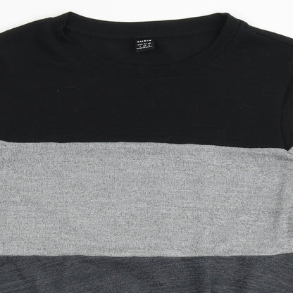SheIn Womens Black Striped Polyester Basic T-Shirt Size S Round Neck