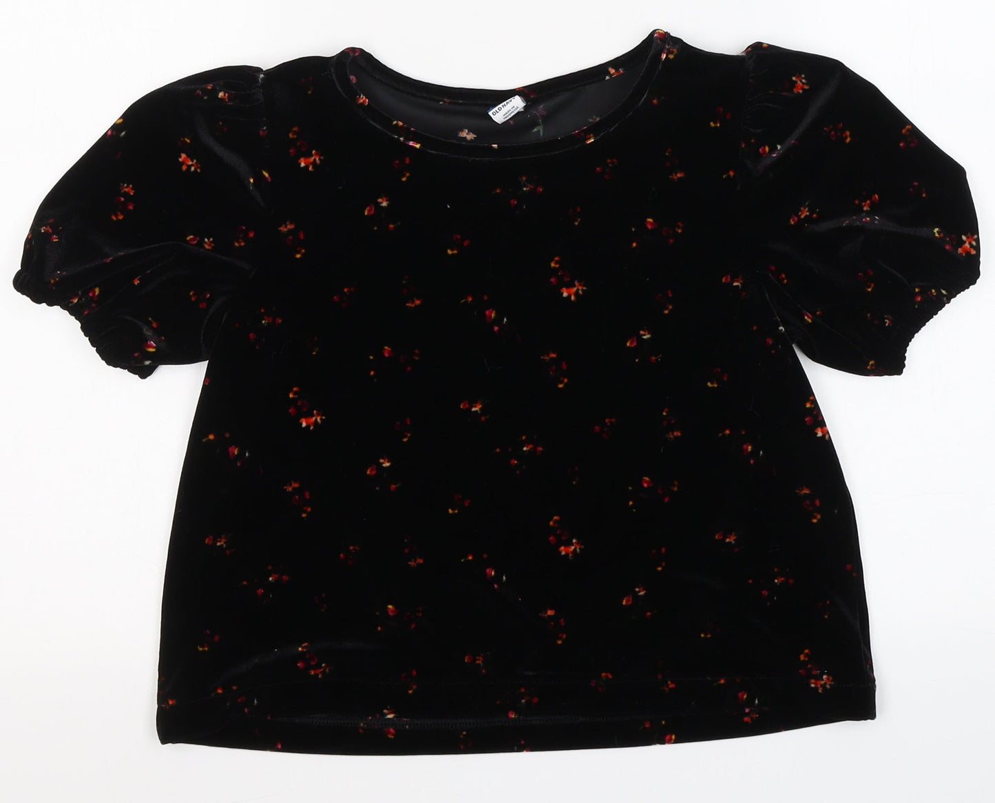 Old Navy Womens Black Floral Polyester Basic Blouse Size S Round Neck - cropped