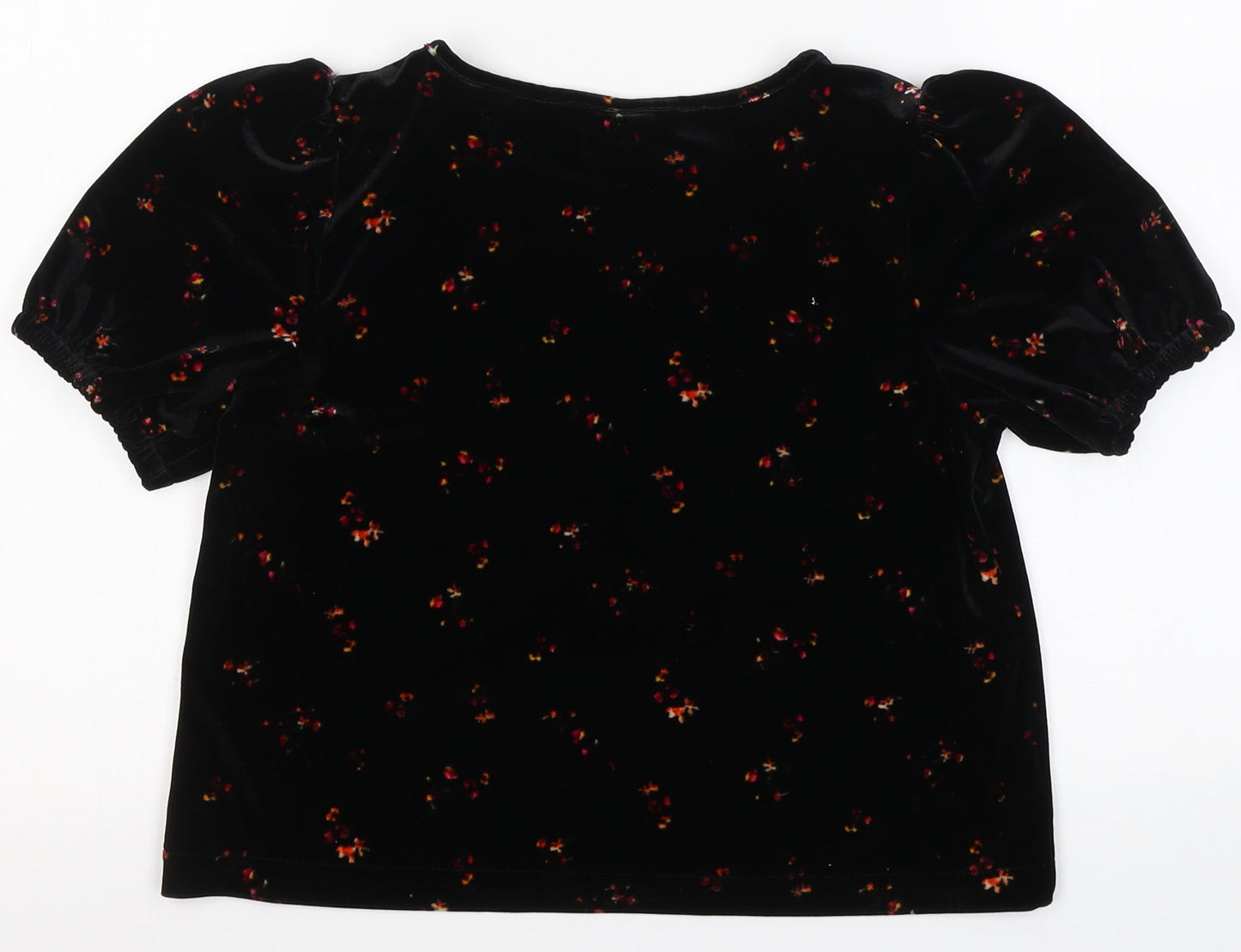 Old Navy Womens Black Floral Polyester Basic Blouse Size S Round Neck - cropped