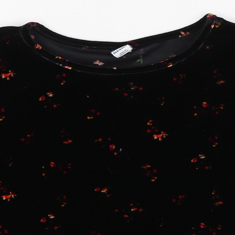 Old Navy Womens Black Floral Polyester Basic Blouse Size S Round Neck - cropped