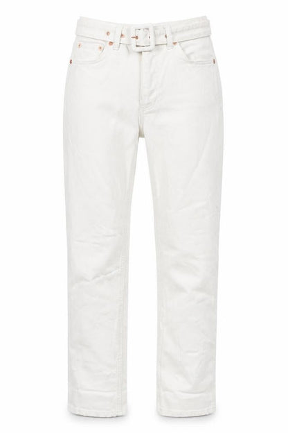Front view of Topshop women’s white coir straight jeans, size UK 28, 28-inch leg regular button