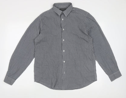 Primark Mens Blue Check Polyester  Button-Up Size 16 Collared Button