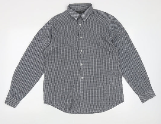 Primark Mens Blue Check Polyester  Button-Up Size 16 Collared Button