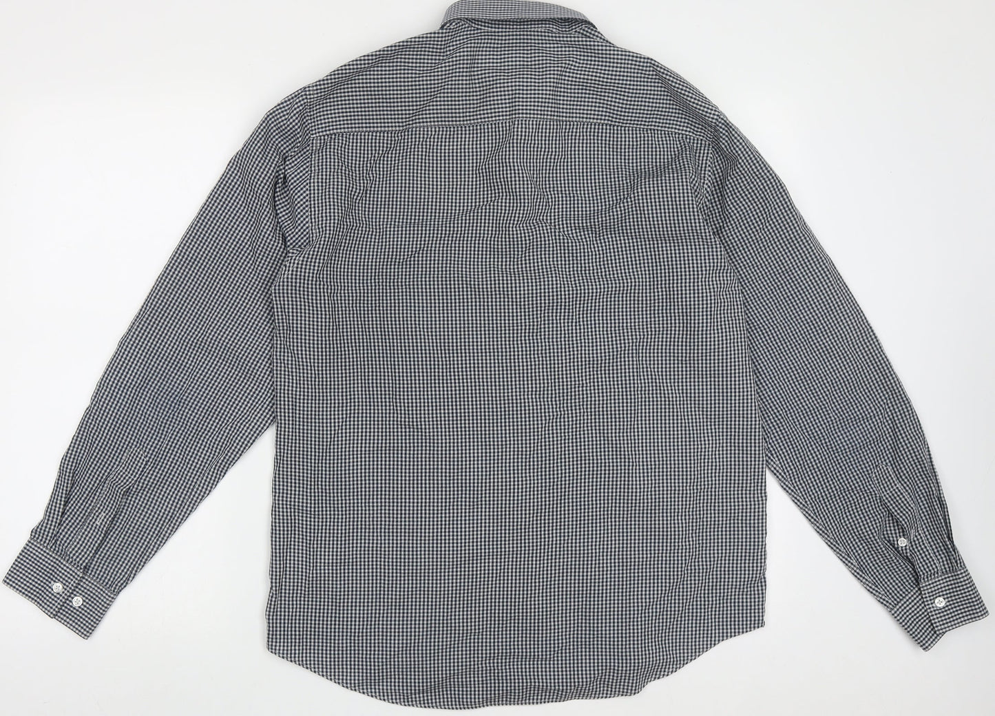 Primark Mens Blue Check Polyester  Button-Up Size 16 Collared Button