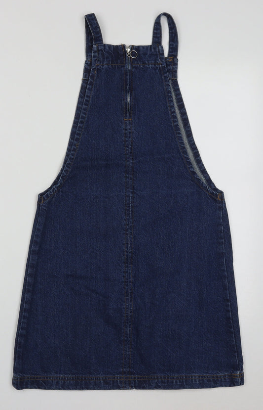 Papaya Womens Blue  Cotton Pinafore/Dungaree Dress  Size 8  Square Neck Zip