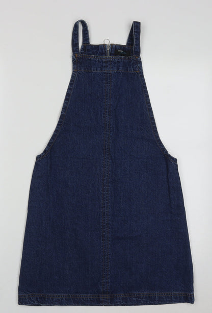 Papaya Womens Blue  Cotton Pinafore/Dungaree Dress  Size 8  Square Neck Zip