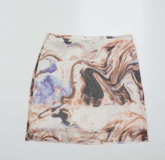 SheIn Womens Orange Geometric Polyester A-Line Skirt Size S