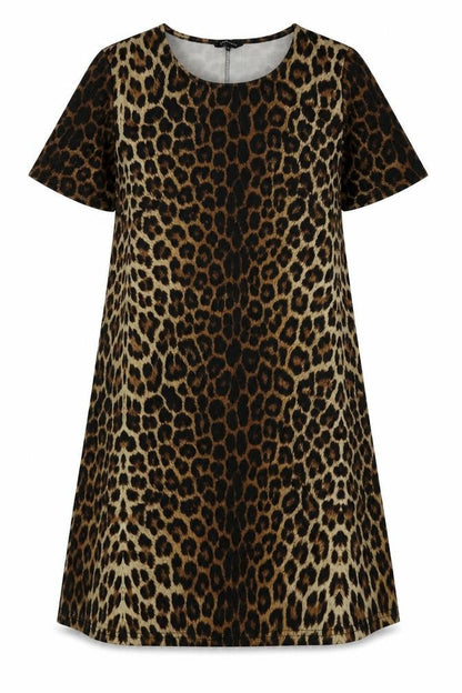 Peacocks Womens Brown Animal Print Polyester A-Line  Size 14  Crew Neck Pullover