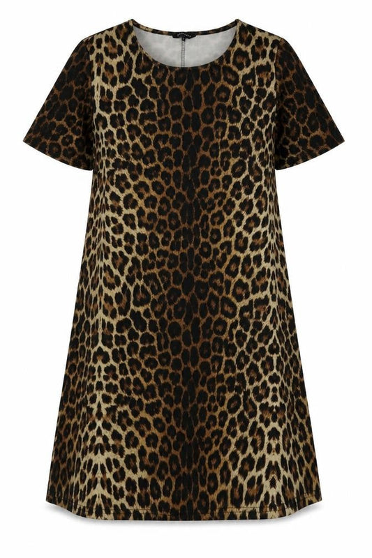 Front view of Peacocks women’s brown animal print polyester a-line, size UK 14, crew neck pullover