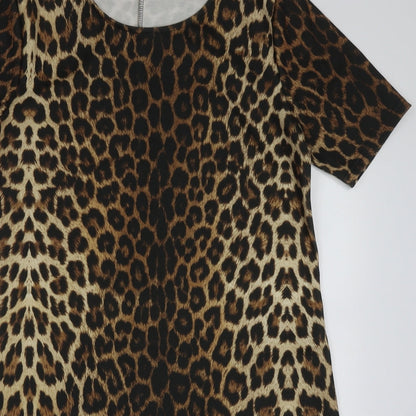 Peacocks Womens Brown Animal Print Polyester A-Line  Size 14  Crew Neck Pullover