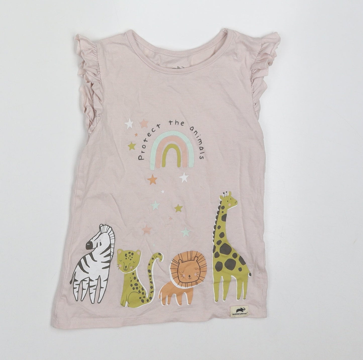 George Girls Pink  Cotton Basic T-Shirt Size 4-5 Years Crew Neck Pullover - protect the animals