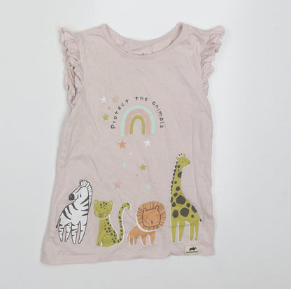 George Girls Pink  Cotton Basic T-Shirt Size 4-5 Years Crew Neck Pullover - protect the animals