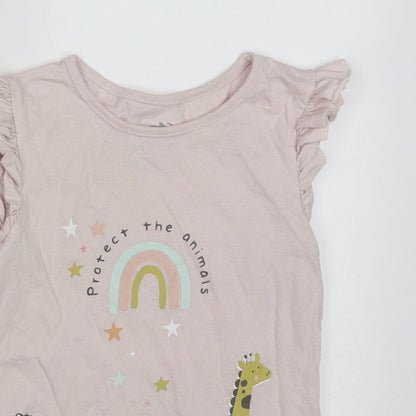 George Girls Pink  Cotton Basic T-Shirt Size 4-5 Years Crew Neck Pullover - protect the animals