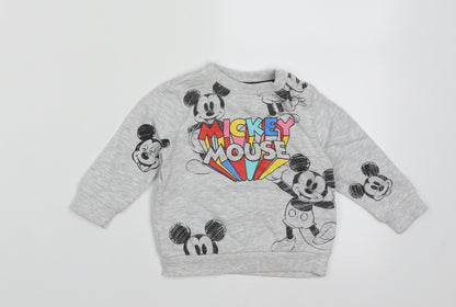 f&Fq Baby Grey  Cotton Pullover Jumper Size 3-6 Months  Buckle - mickey mouse
