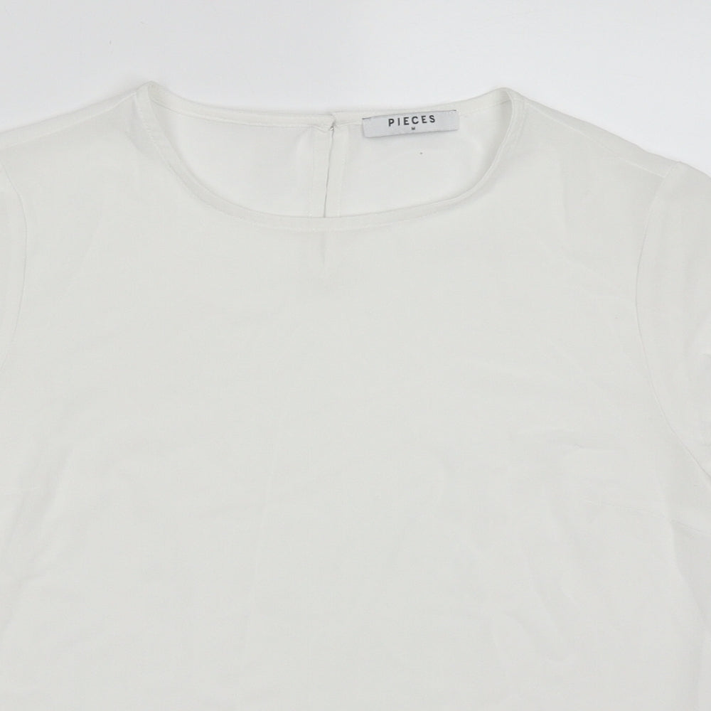 Womens UK Size M Pieces White Basic T-Shirt