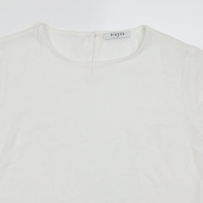 Womens UK Size M Pieces White Basic T-Shirt