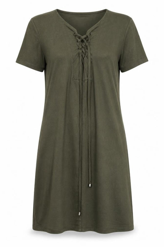 Front view of Atmosphere women’s green polyester a-line, size UK 4, v-neck