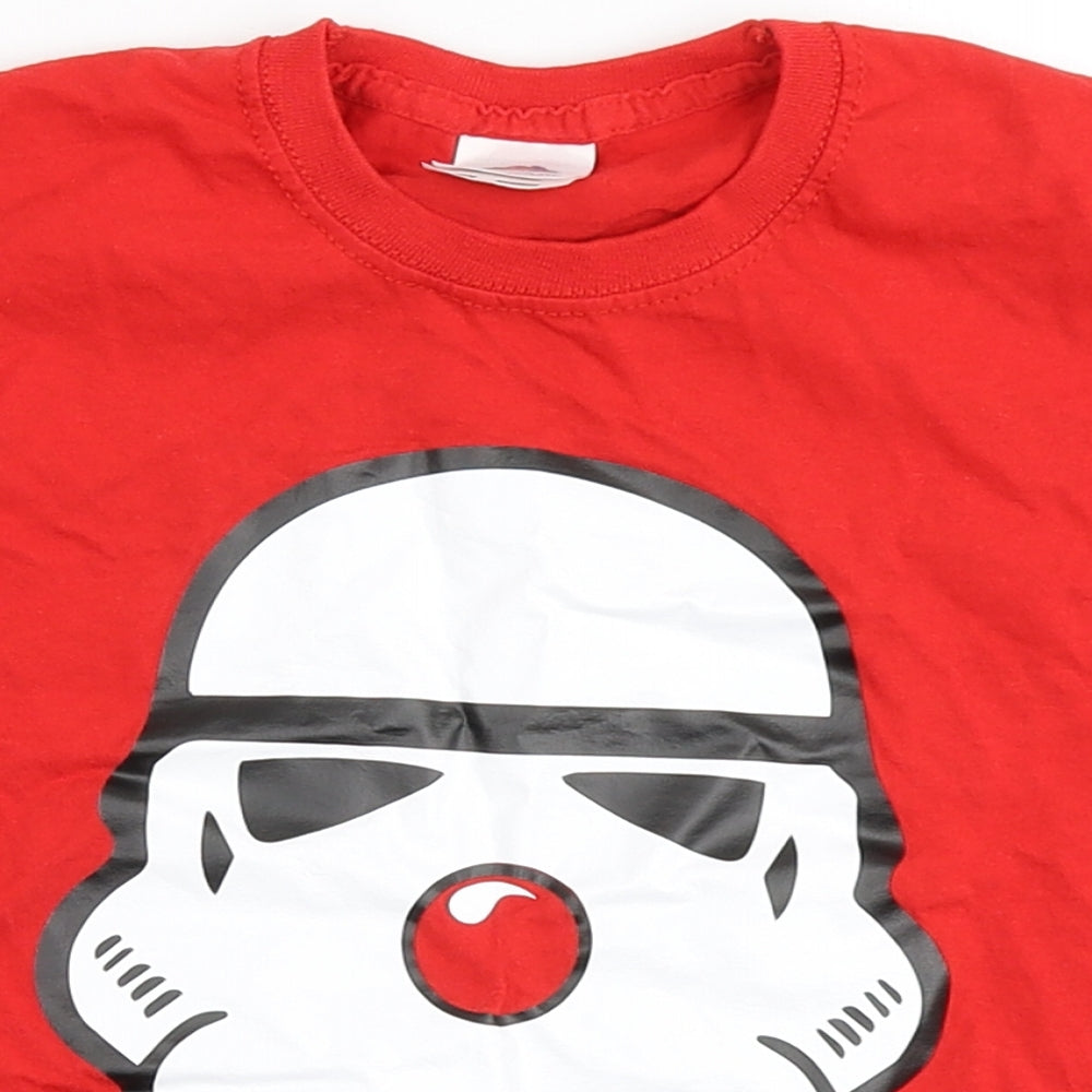 Fruit of the Loom Boys Red  100% Cotton Basic T-Shirt Size 3-4 Years Round Neck  - Star Wars, Christmas