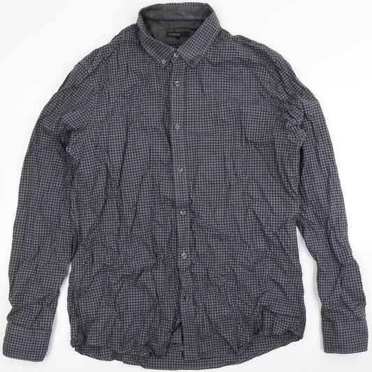 Autograph Mens Blue Check Polyester  Button-Up Size L Round Neck Button