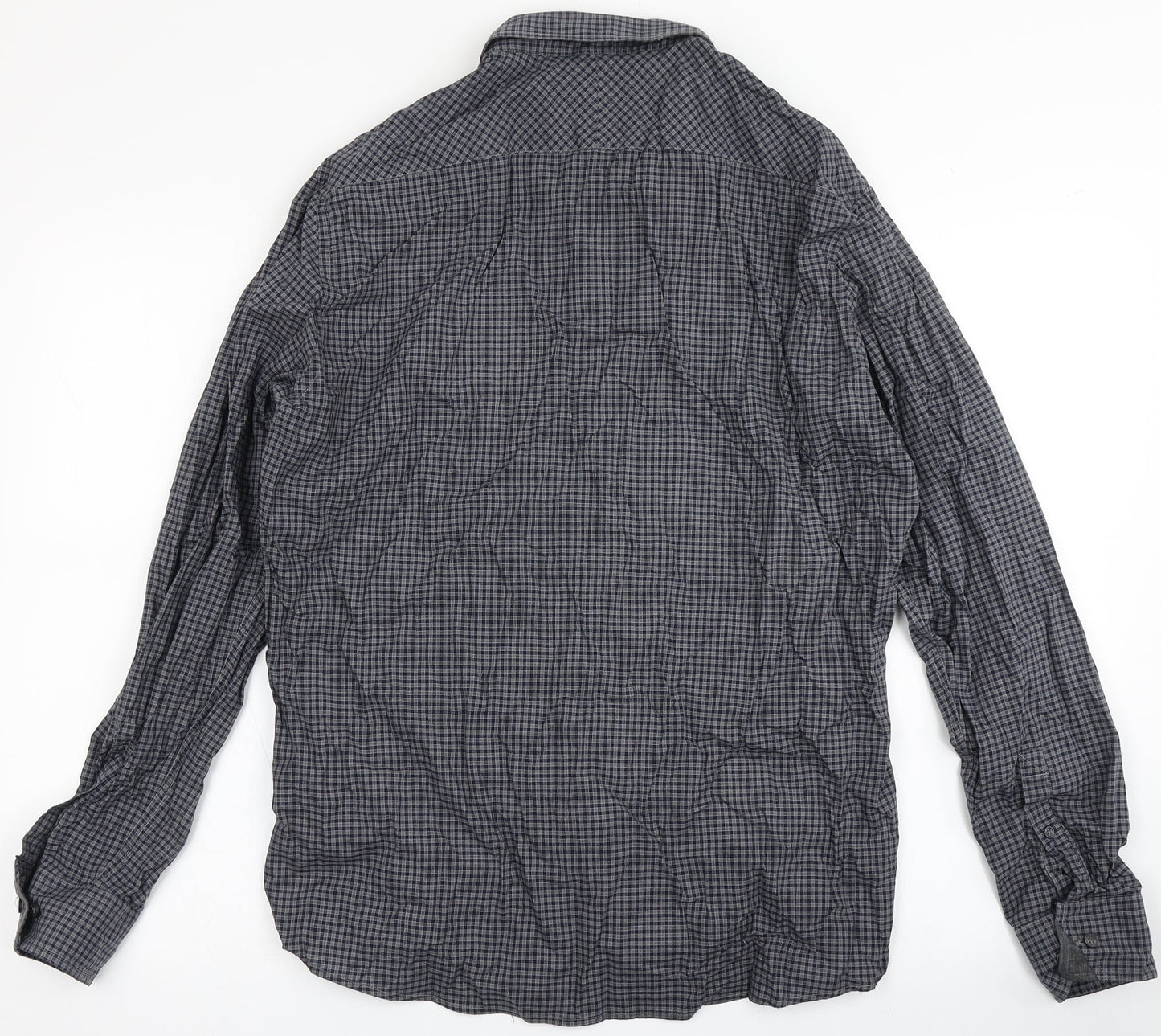 Autograph Mens Blue Check Polyester  Button-Up Size L Round Neck Button