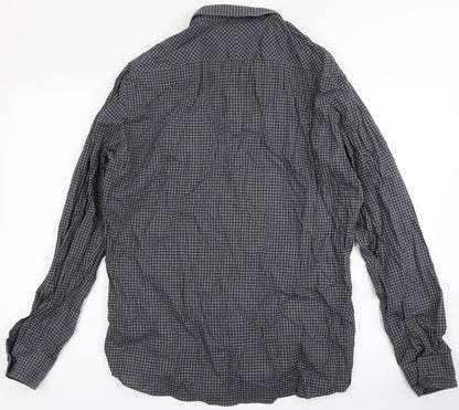 Autograph Mens Blue Check Polyester  Button-Up Size L Round Neck Button