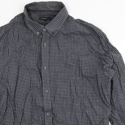 Autograph Mens Blue Check Polyester  Button-Up Size L Round Neck Button