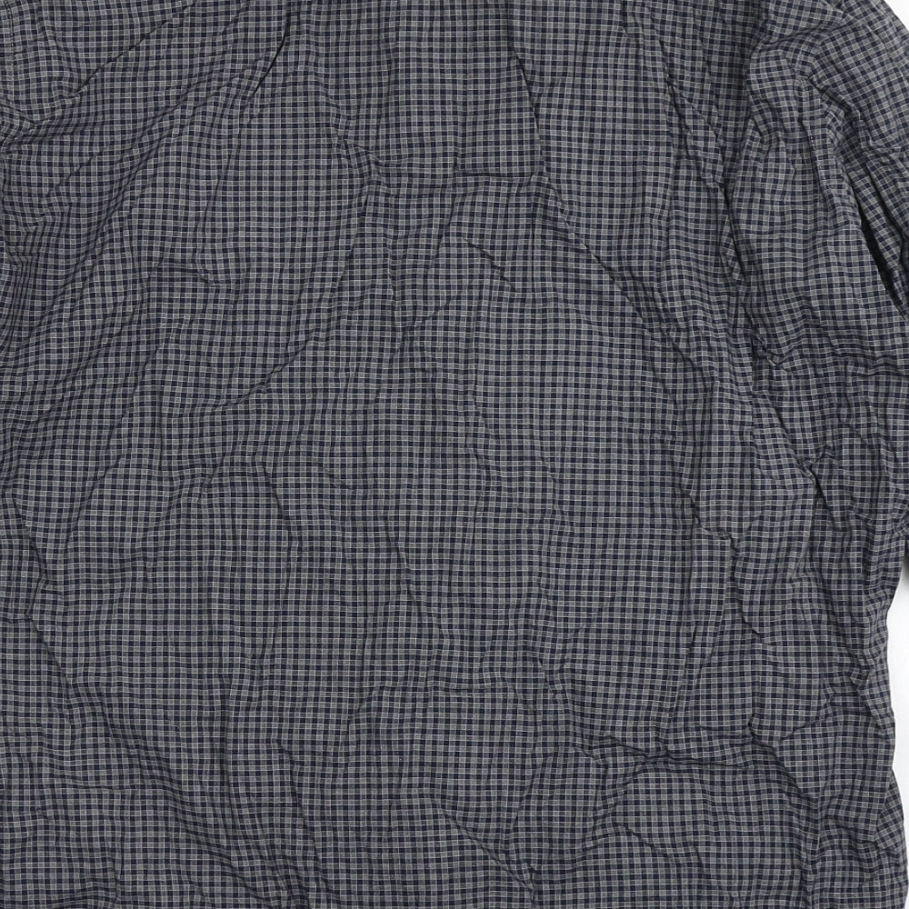 Autograph Mens Blue Check Polyester  Button-Up Size L Round Neck Button