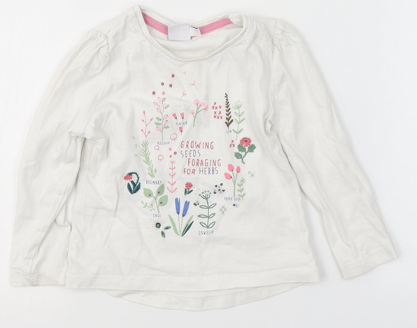 Mini Club Girls White  Cotton Basic Casual Size 9-12 Months Round Neck  - Flowers