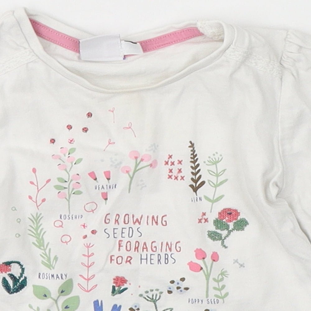 Mini Club Girls White  Cotton Basic Casual Size 9-12 Months Round Neck  - Flowers