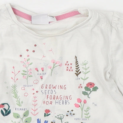 Mini Club Girls White  Cotton Basic Casual Size 9-12 Months Round Neck  - Flowers