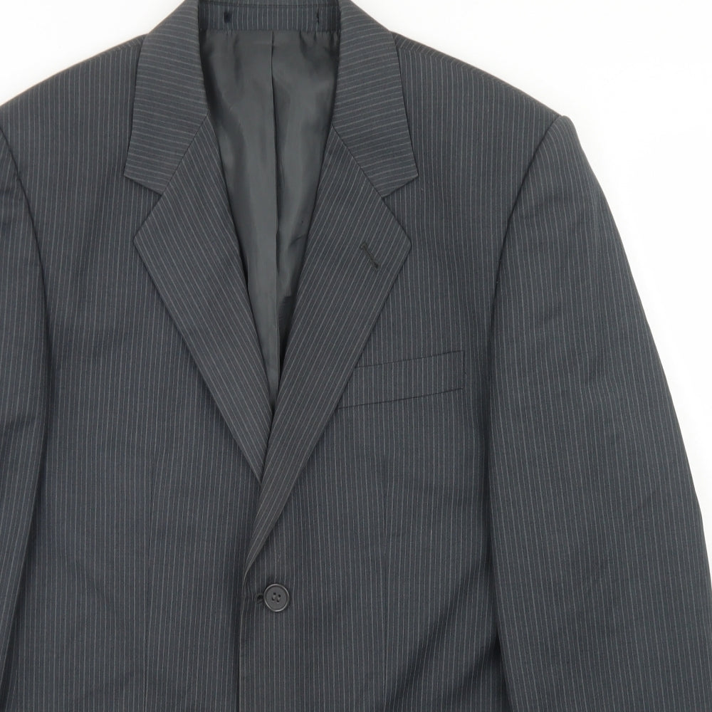 George Mens Grey Striped Polyester Jacket Blazer Size 38