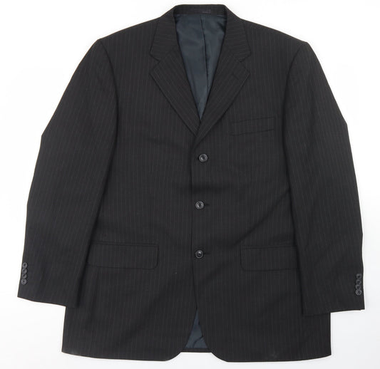 F&F Mens Black Striped Polyester Jacket Blazer Size 44