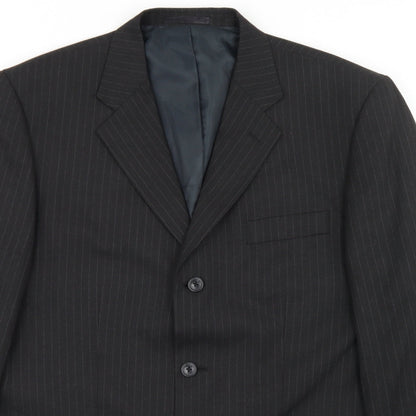 F&F Mens Black Striped Polyester Jacket Blazer Size 44