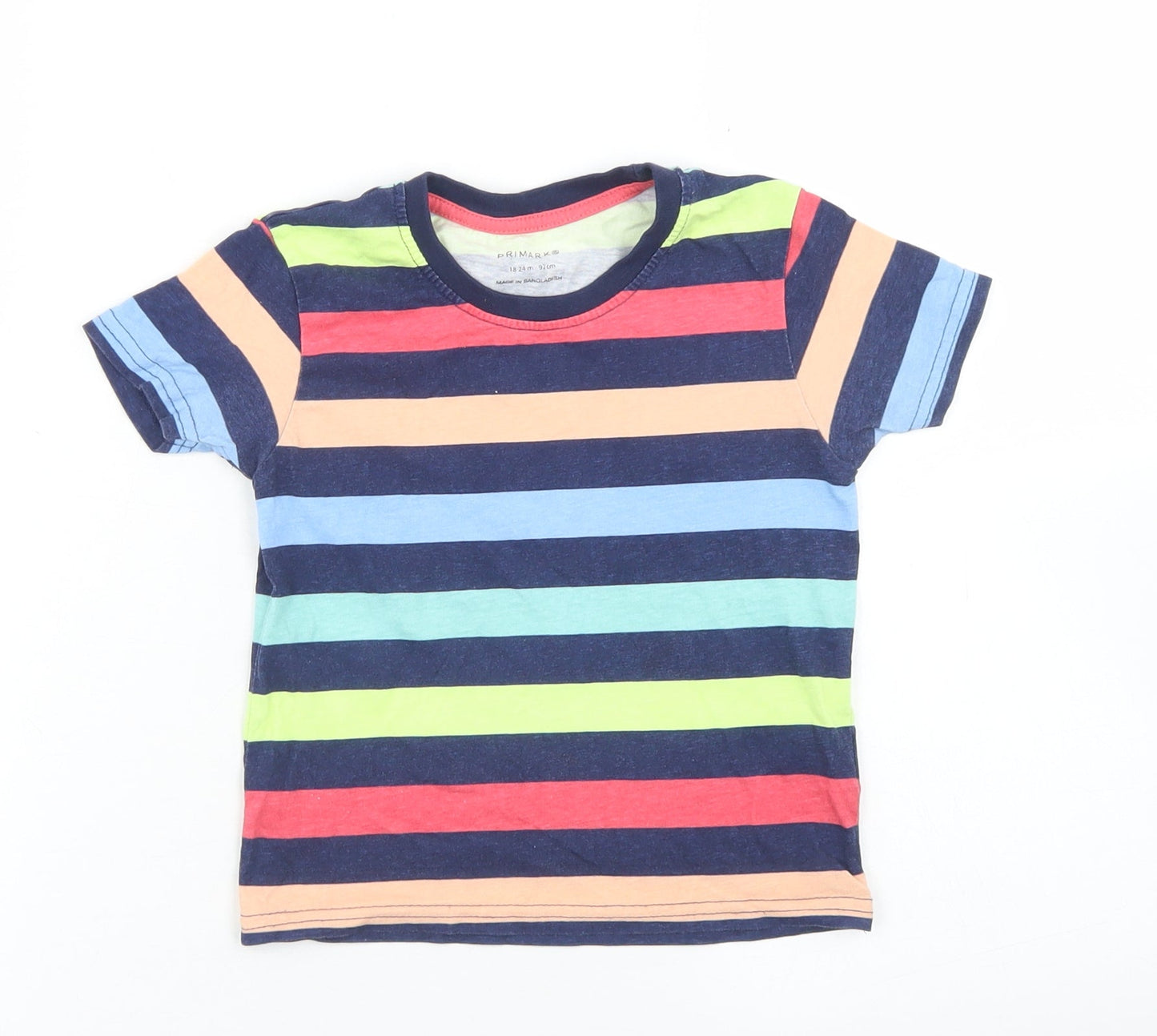 Primark Baby Blue Striped Cotton Basic T-Shirt Size 18-24 Months Crew Neck