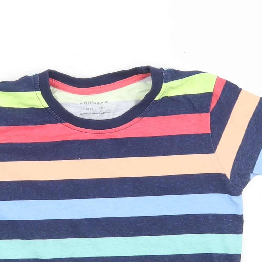 Primark Baby Blue Striped Cotton Basic T-Shirt Size 18-24 Months Crew Neck