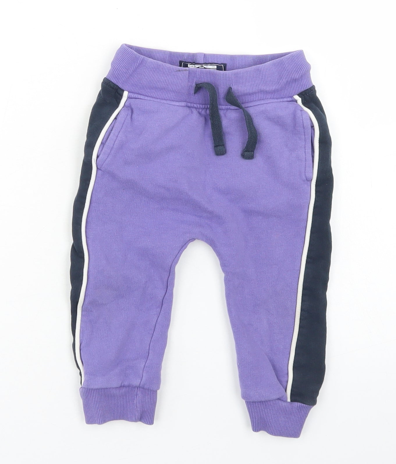 NEXT Girls Purple Colourblock Cotton Jogger Trousers Size 12-18 Months  Drawstring